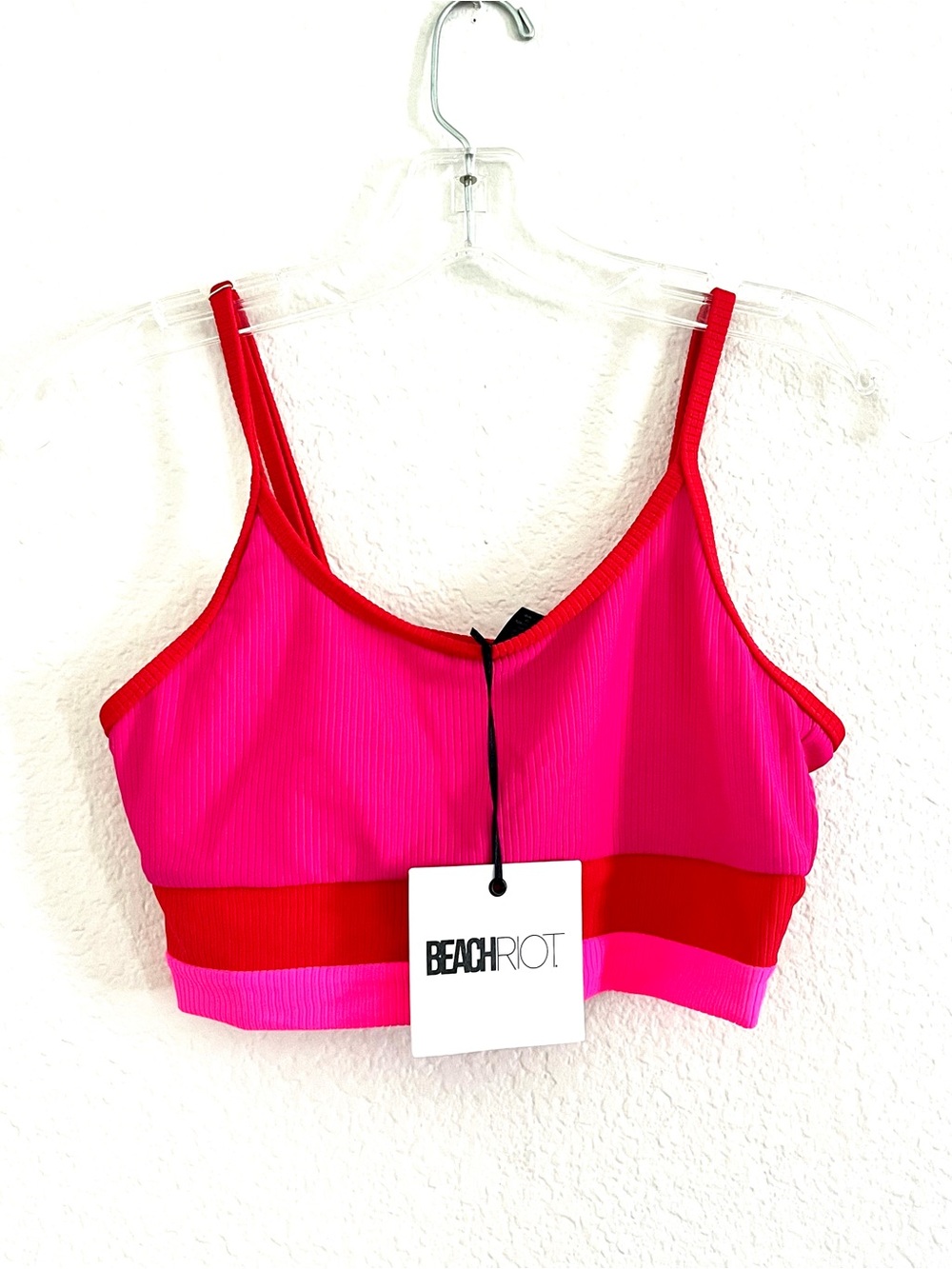 Beach Riot Hot Pink and Red Ribbed Swim Eva Top